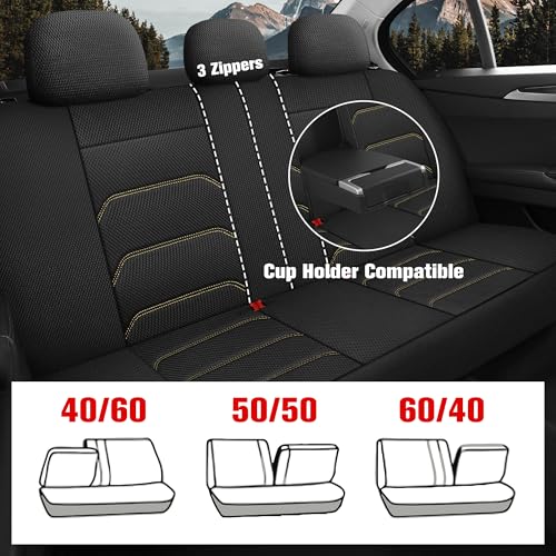 CAROMOP 3D Air Mesh Car Seat Covers Full Set,Breathable Seat Covers for Cars,Split Bench Compatible,Universal Fit for SUV,Vans,sedans, Trucks, Automotive Interior Covers(5-Seat Black/Beige) - Image 4
