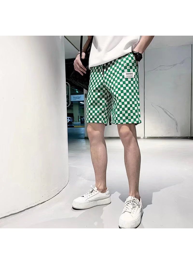 Generic Summer Mens Shorts Plaid Pants Casual Trendy Lightweight Unique Versatile Sports Midwaist Pants For Outdoor Activities Green  - Image 1