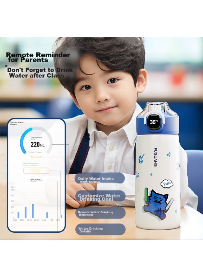 Tomimitsu Fuguang Children's Insulated Cup With Smart Temperature Display, 316l Stainless Steel With Straw, Student Water Bottle, Gift Box, Birthday Present, 420ml - Image 3