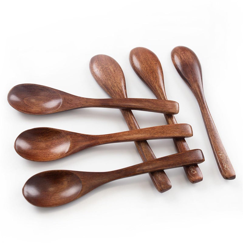 HANSGO Wooden Spoons for Eating 6PCS Small Wooden Soup Spoons for Honey Coffee Stirring Tea Jam Bath Salts 6 Inches