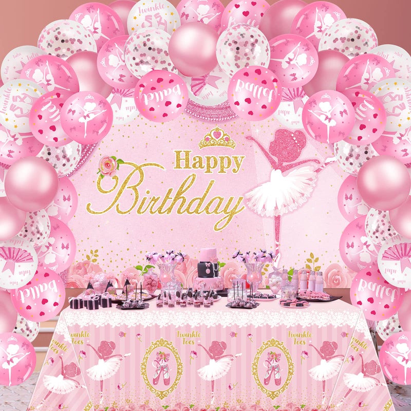 Charniol 50 Pcs Ballerina Birthday Party Supplies Ballerina Tablecloths Ballet Balloon Backdrop Tutu Girl Birthday Party Decorations Pink Balloon Arch Kit for Baby Shower Wedding Supplies - Image 2