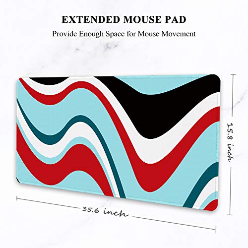 Auhoahsil Large Mouse Pad, Full Desk XXL Extended Gaming Mouse Pad 35" X 15", Waterproof Desk Mat w/Stitched Edge, Non-Slip Laptop Computer Keyboard Mousepad for Office & Home, Colorful Marble Design - Image 2