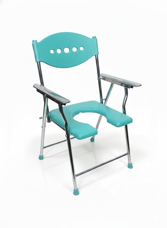 JABAL Premium Sea Green Folding Commode Chair with Backrest & Arm Support | Heavy-Duty Steel Frame, Over Toilet & Bedside Use | Comfortable Seat for Elderly, Disabled & Pregnant Women - Image 1