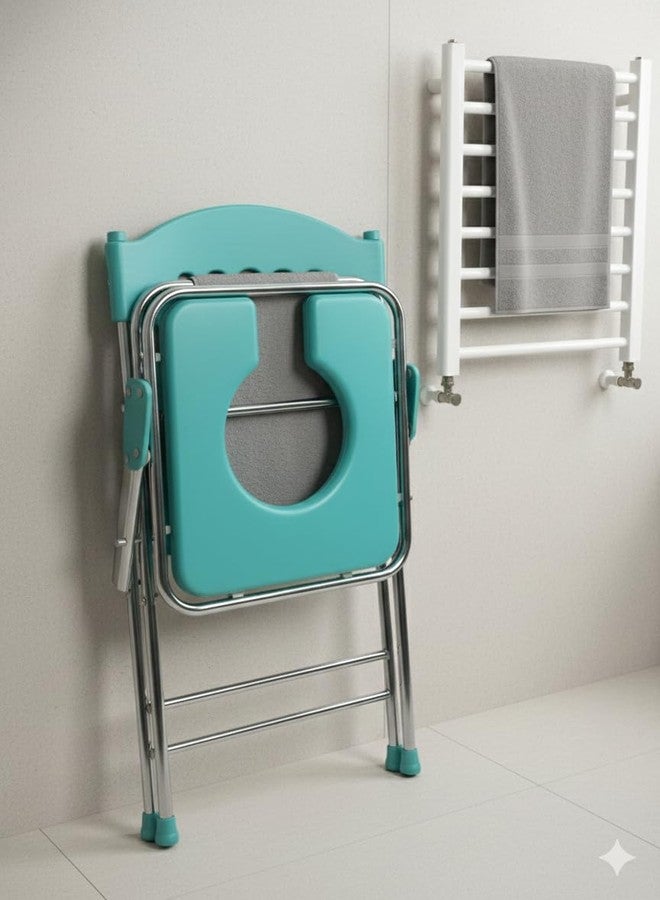 JABAL Premium Sea Green Folding Commode Chair with Backrest & Arm Support | Heavy-Duty Steel Frame, Over Toilet & Bedside Use | Comfortable Seat for Elderly, Disabled & Pregnant Women - Image 2