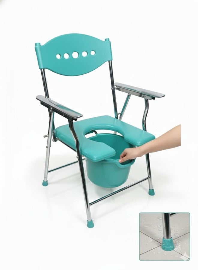 JABAL Premium Sea Green Folding Commode Chair with Backrest & Arm Support | Heavy-Duty Steel Frame, Over Toilet & Bedside Use | Comfortable Seat for Elderly, Disabled & Pregnant Women - Image 4