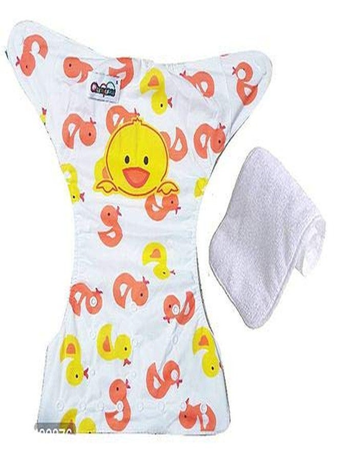 Mopslik Unisex-Printed Reusable Adjustable Washable Cloth Diapers With 4 Layered Insert (Duck) - Image 1