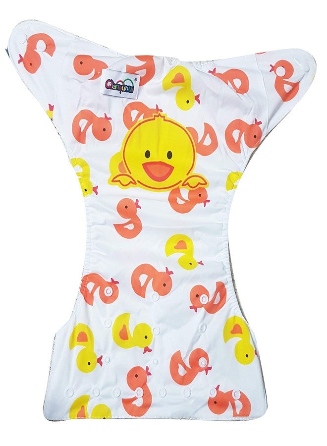Mopslik Unisex-Printed Reusable Adjustable Washable Cloth Diapers With 4 Layered Insert (Duck) - Image 3