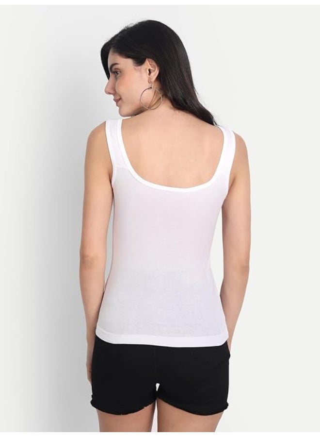 Aimly Women's Cotton Sleeveless Beige & White Camisole Slip Spaghetti Pack of 2 in Beige & White Color - Image 2