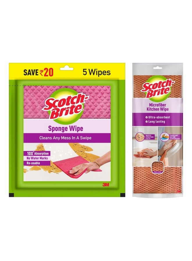 Scotch Brite Scotch-Brite Combo |Sponge Wipe Large 5N + Microfiber Kitchen Wipe 1N |, Polyester - Image 1