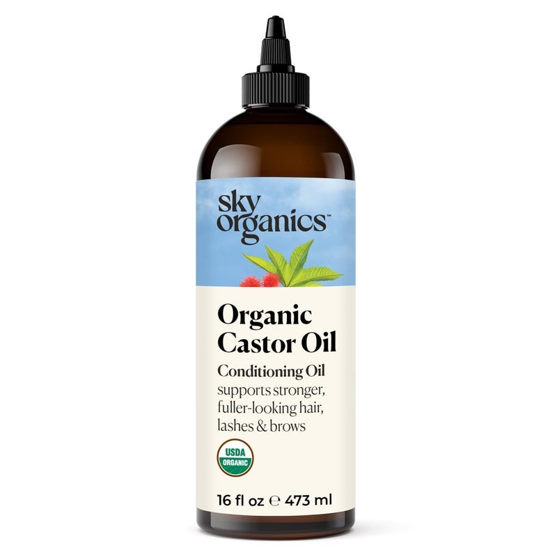 Sky Organics Organic Castor Oil, 100% Pure, Hexane Free, Cold-Pressed to Support Stronger, Fuller-Looking Hair, Eyelashes & Eyebrows,Good for Castor Packs, Navel Oiling, Carrier Oil Use, 16 fl oz - Image 1