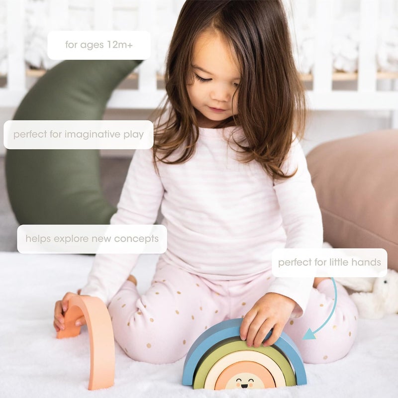 pearhead Surface safe Wooden Stacking Toy, Rainbow Affordable fast purchase options - Image 3