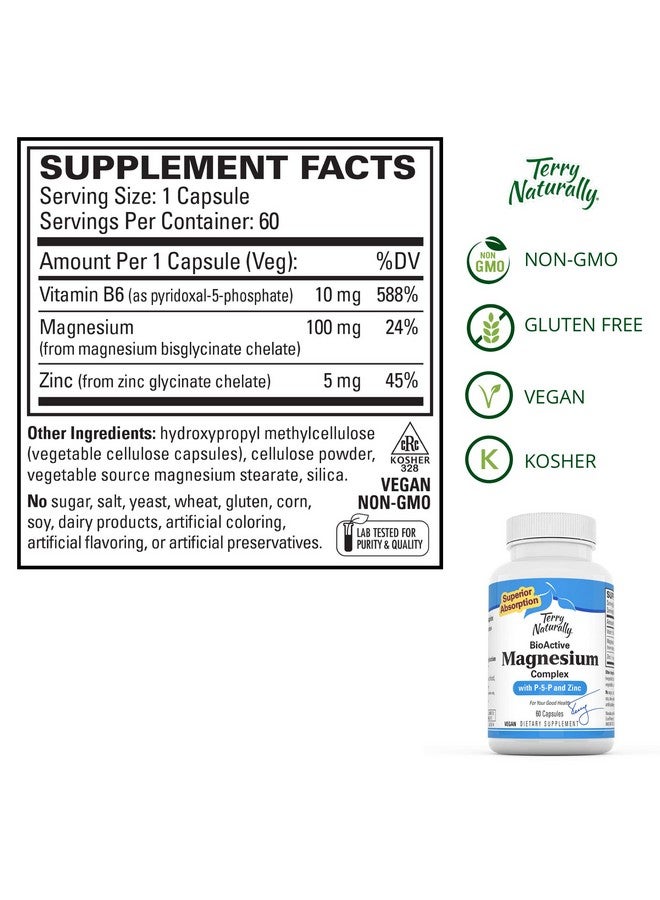 Terry Naturally Bioactive Magnesium Complex 60 Capsules Vitamin B6 Zinc  Magnesium Supplement Supports Heart Health Nongmo Gluten Free Kosher 60 Servings - Image 4