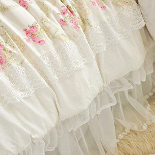 LELVA Girls Bedding Set Lace Ruffle Duvet Cover Sets with Bed Skirt Princess Bedding Set Vintage Floral Print Duvet Cover Twin Size 4 Piece (Full, White) - Image 5