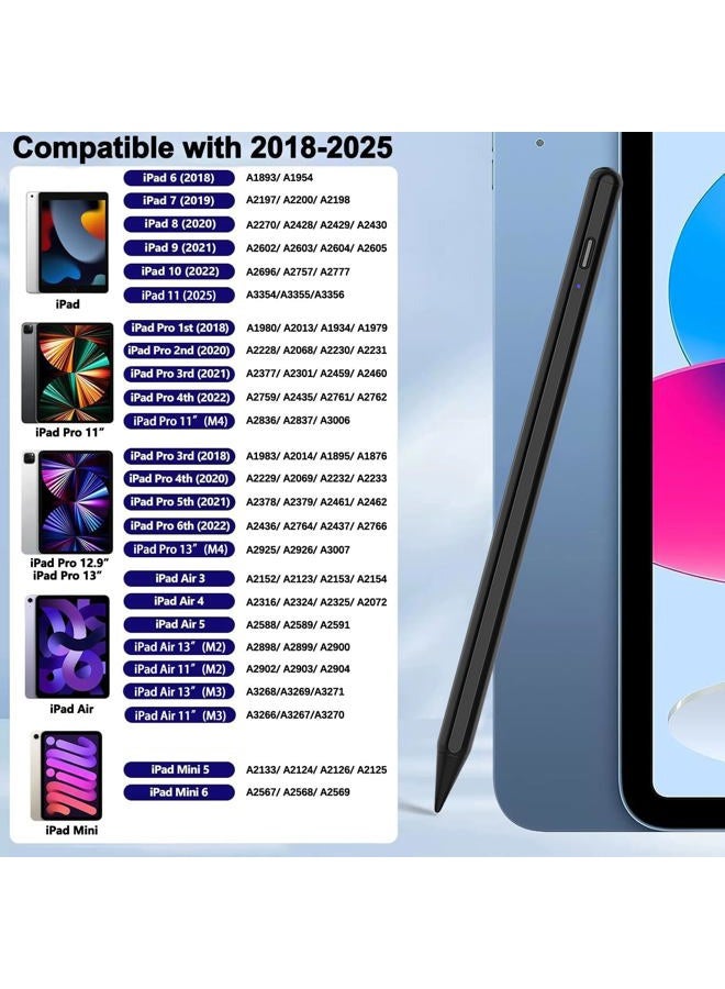SuitMeeUp Stylus Pen for iPad 2025-2018 Active Pen 11th & 10th Gen Fast Chagring Stylus Pencil with Palm Rejection for iPad 11th/A16/10/9/8/7/6th,Pro 12.9/11/13 inch M4,Air M2/M3/5/4/3,Mini A16/5th/6th - Image 3
