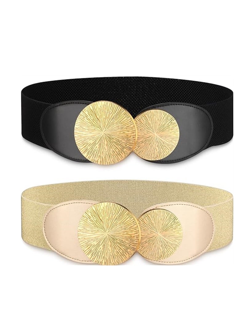 SYOSI Elastic Vintage Belts, 2 Pcs Women's Retro Wide Waist Belt, Stretchy Cinch Buckle Belt Waistband Decor for Dresses Ladies Wedding Cosplay - Image 1