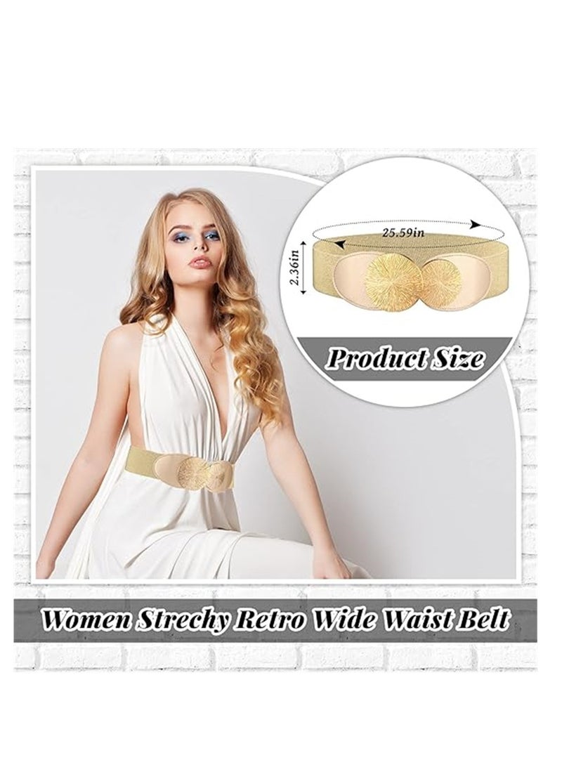 SYOSI Elastic Vintage Belts, 2 Pcs Women's Retro Wide Waist Belt, Stretchy Cinch Buckle Belt Waistband Decor for Dresses Ladies Wedding Cosplay - Image 2