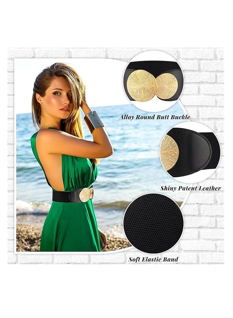 SYOSI Elastic Vintage Belts, 2 Pcs Women's Retro Wide Waist Belt, Stretchy Cinch Buckle Belt Waistband Decor for Dresses Ladies Wedding Cosplay - Image 3