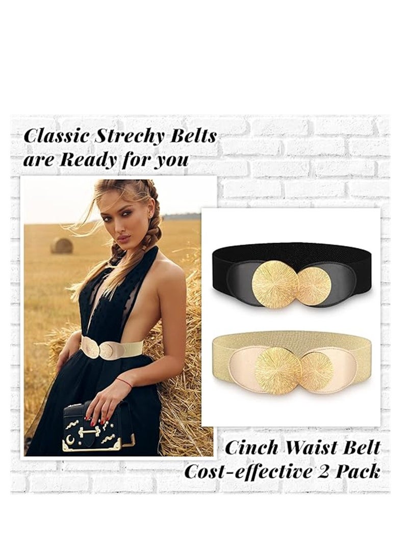 SYOSI Elastic Vintage Belts, 2 Pcs Women's Retro Wide Waist Belt, Stretchy Cinch Buckle Belt Waistband Decor for Dresses Ladies Wedding Cosplay - Image 5