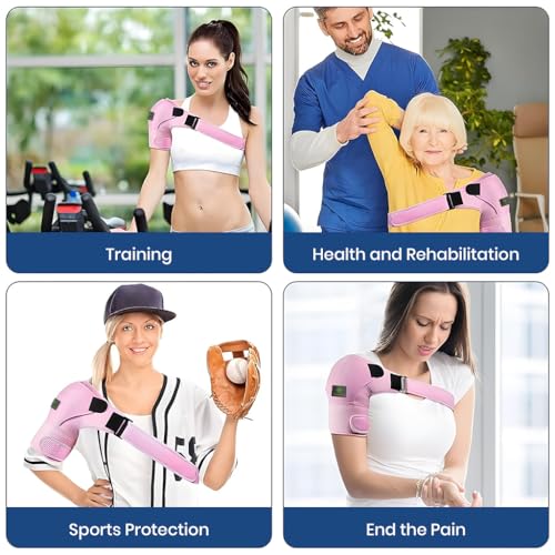 HANNEA Silicone Shoulder Brace For Women, Shoulder Compression Sleeve For Torn Rotator Cuff, AC Joint Pain Relief, Dislocated Sholder, Adjustable Fits Left And Right Arm, Pink - Image 5