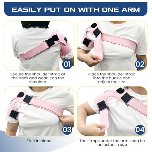 HANNEA Silicone Shoulder Brace For Women, Shoulder Compression Sleeve For Torn Rotator Cuff, AC Joint Pain Relief, Dislocated Sholder, Adjustable Fits Left And Right Arm, Pink - Image 3