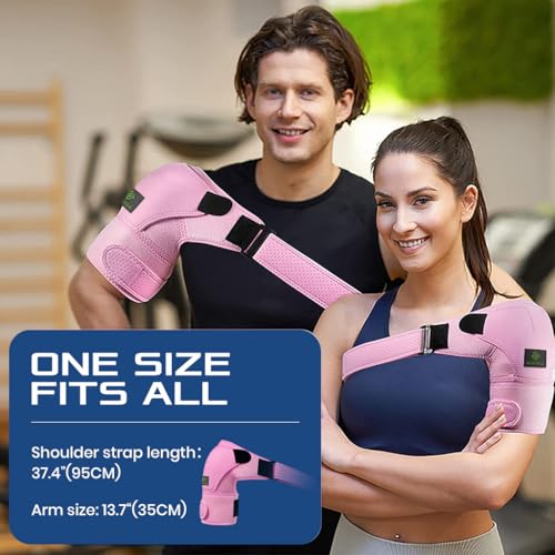 HANNEA Silicone Shoulder Brace For Women, Shoulder Compression Sleeve For Torn Rotator Cuff, AC Joint Pain Relief, Dislocated Sholder, Adjustable Fits Left And Right Arm, Pink - Image 2