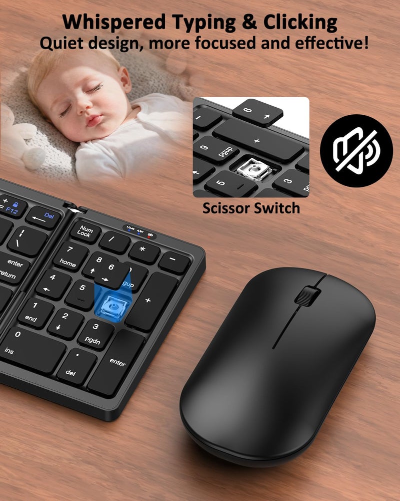 ULSOU Foldable Keyboard and Mouse, Folding Wireless Keyboard Mouse Combo with Portable Case, Rechargeable 2.4G Wireless+Bluetooth Multi-Device Combo for Windows, iOS, Android, macOS PC/Laptop/Tablet - Image 5