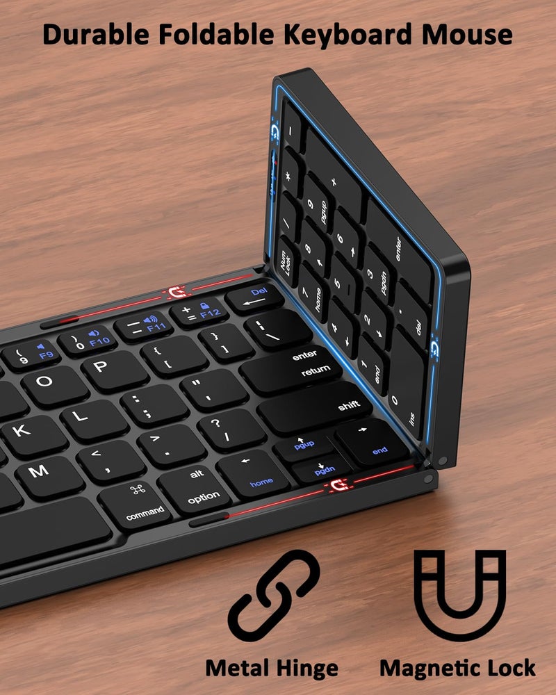 ULSOU Foldable Keyboard and Mouse, Folding Wireless Keyboard Mouse Combo with Portable Case, Rechargeable 2.4G Wireless+Bluetooth Multi-Device Combo for Windows, iOS, Android, macOS PC/Laptop/Tablet - Image 4