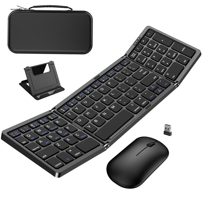 ULSOU Foldable Keyboard and Mouse, Folding Wireless Keyboard Mouse Combo with Portable Case, Rechargeable 2.4G Wireless+Bluetooth Multi-Device Combo for Windows, iOS, Android, macOS PC/Laptop/Tablet - Image 1