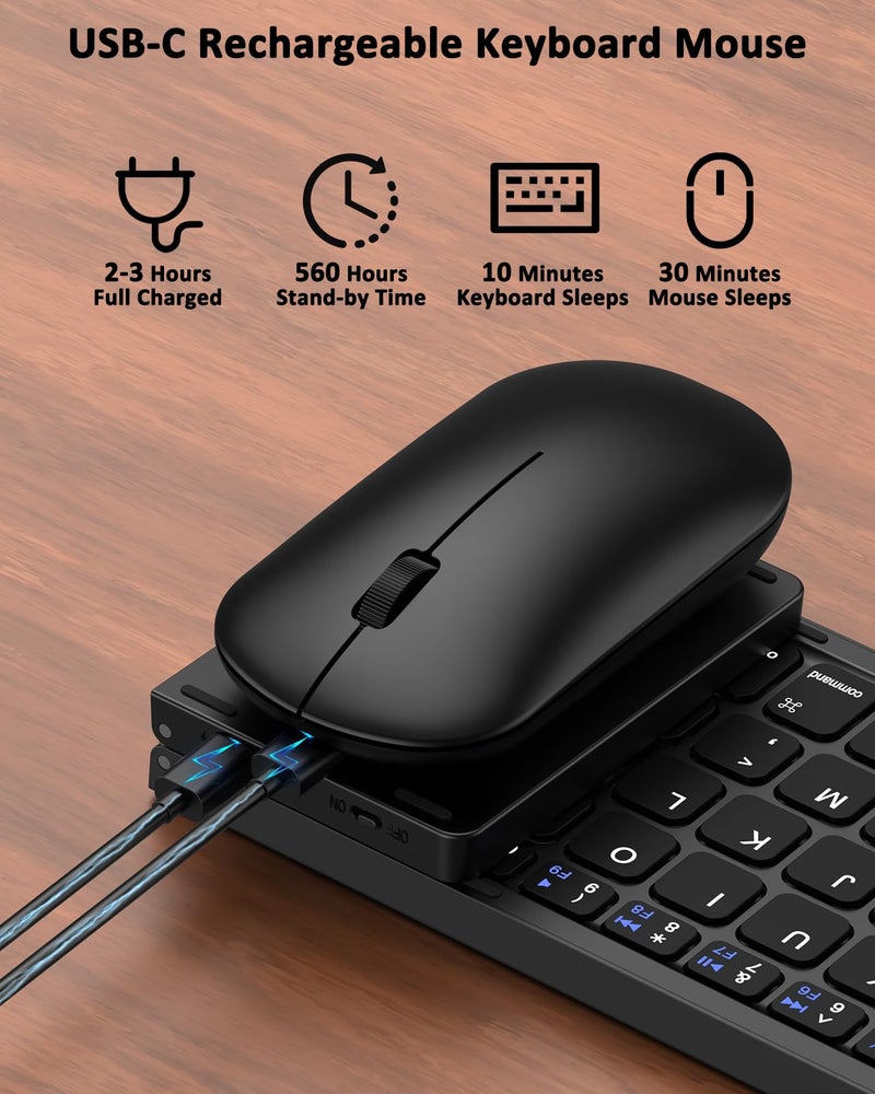 ULSOU Foldable Keyboard and Mouse, Folding Wireless Keyboard Mouse Combo with Portable Case, Rechargeable 2.4G Wireless+Bluetooth Multi-Device Combo for Windows, iOS, Android, macOS PC/Laptop/Tablet - Image 3