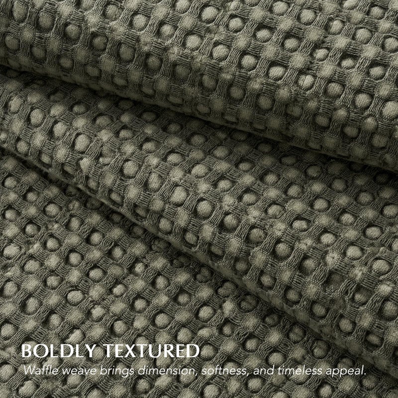 EverGrace Stonewashed 100% Natural Cotton Waffle Quilt Set Queen Size 3 Pieces, Durable, Textured & Substantial Bedding, Quilted Coverlet Bedspread with 2 Shams for All Seasons, Olive Green - Image 3