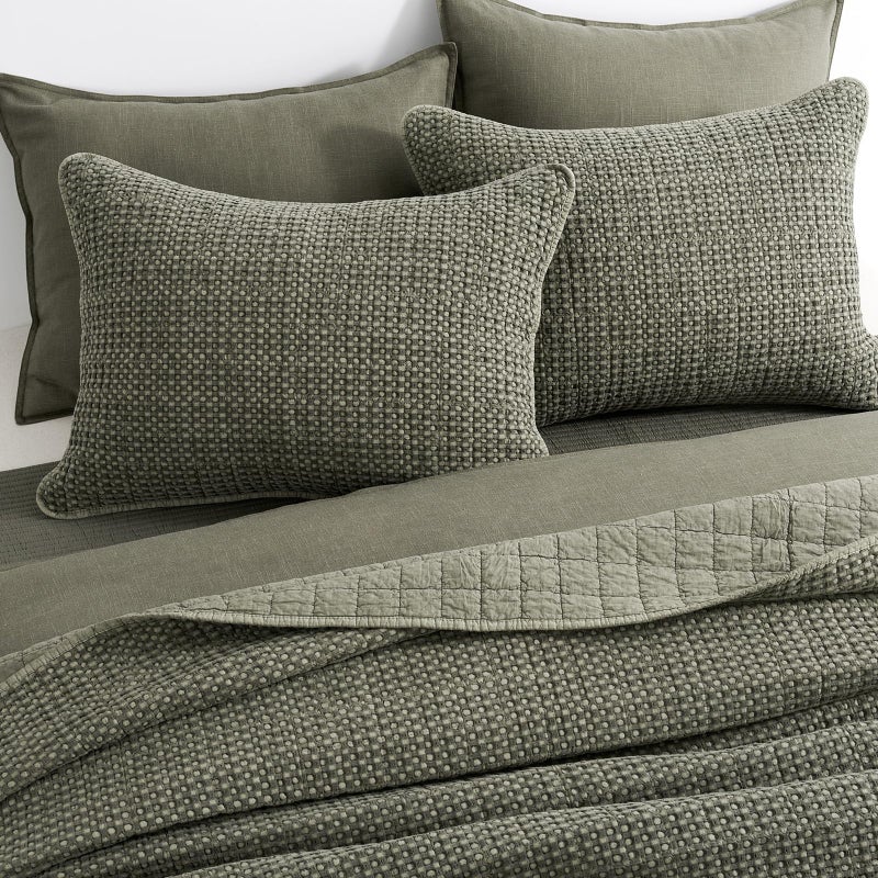 EverGrace Stonewashed 100% Natural Cotton Waffle Quilt Set Queen Size 3 Pieces, Durable, Textured & Substantial Bedding, Quilted Coverlet Bedspread with 2 Shams for All Seasons, Olive Green - Image 4