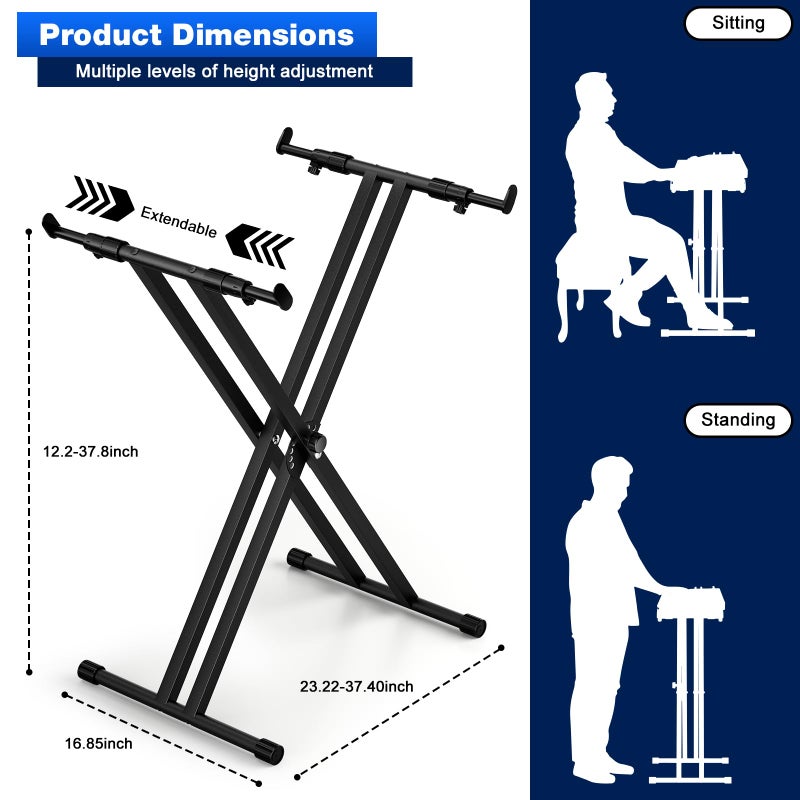 tipatyard Double-X Keyboard Stand, Portable Digital Piano Stand,Adjustable keyboard Music Stand for 54-88 key Electric Pianos - Image 3
