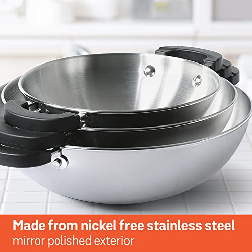 Meyer Kitchen Hacks 3 Piece Nickel Free Stainless Steel Kadai Set | Stainless Steel Cookware Set | Steel Wok, Kadhai Set Combo Offer | Induction Cookware Set for Kitchen, Grey - Image 4