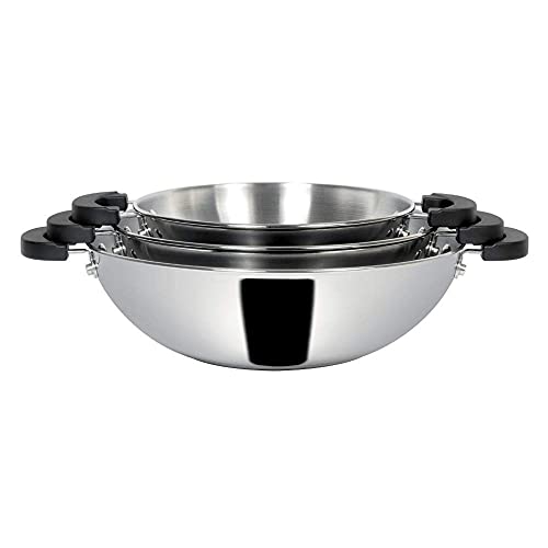 Meyer Kitchen Hacks 3 Piece Nickel Free Stainless Steel Kadai Set | Stainless Steel Cookware Set | Steel Wok, Kadhai Set Combo Offer | Induction Cookware Set for Kitchen, Grey - Image 1
