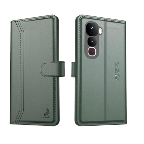 AIBEX ® Compatible for Vivo Y400 Pro 5G Flip Cover Leather Finish with Magnatic Closure | Inside TPU with Card Pockets | Wallet Stand | Complete Protection Flip Case -Green - Image 1