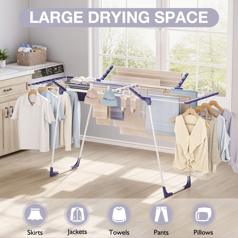 APEXCHASER Clothes Drying Rack - Foldable Laundry Rack Indoor Outdoor, Gullwing Drying Rack Clothing with 10pcs Clips + Bag, Collapsible Space-Saving Clothes Rack for Drying Towels Dolls, White - Image 3