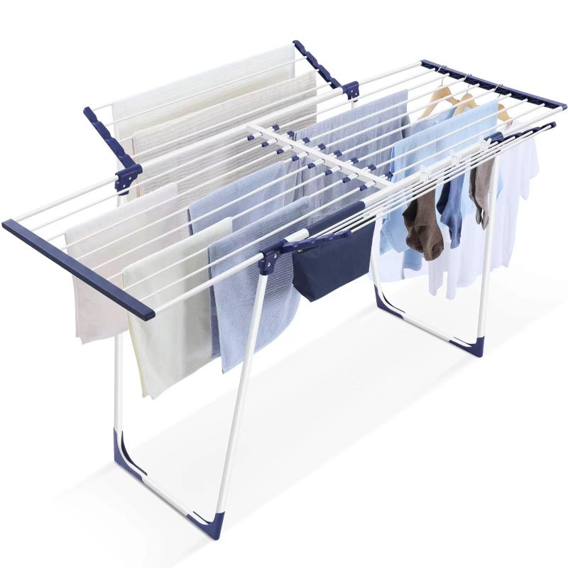 APEXCHASER Clothes Drying Rack - Foldable Laundry Rack Indoor Outdoor, Gullwing Drying Rack Clothing with 10pcs Clips + Bag, Collapsible Space-Saving Clothes Rack for Drying Towels Dolls, White - Image 1