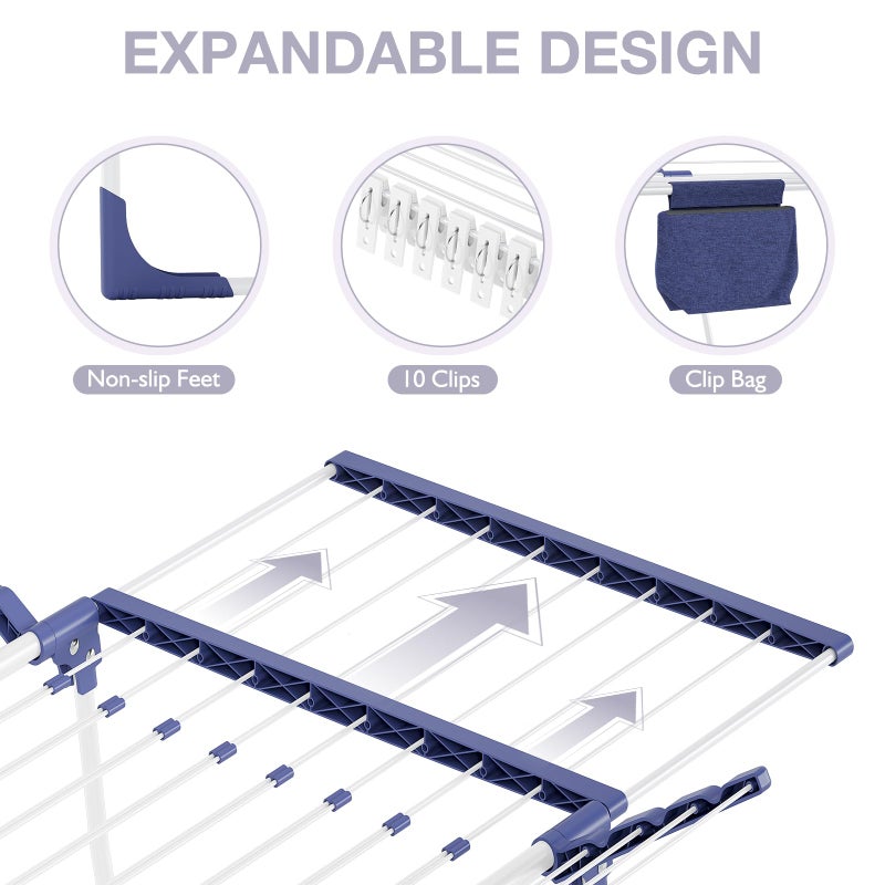 APEXCHASER Clothes Drying Rack - Foldable Laundry Rack Indoor Outdoor, Gullwing Drying Rack Clothing with 10pcs Clips + Bag, Collapsible Space-Saving Clothes Rack for Drying Towels Dolls, White - Image 4