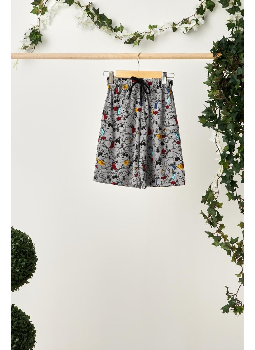 Babygiz Gray Boy's Elastic Waist Pocket Soft Comfortable Lightweight 100% Cotton Patterned Combed Cotton Shorts  - Image 1