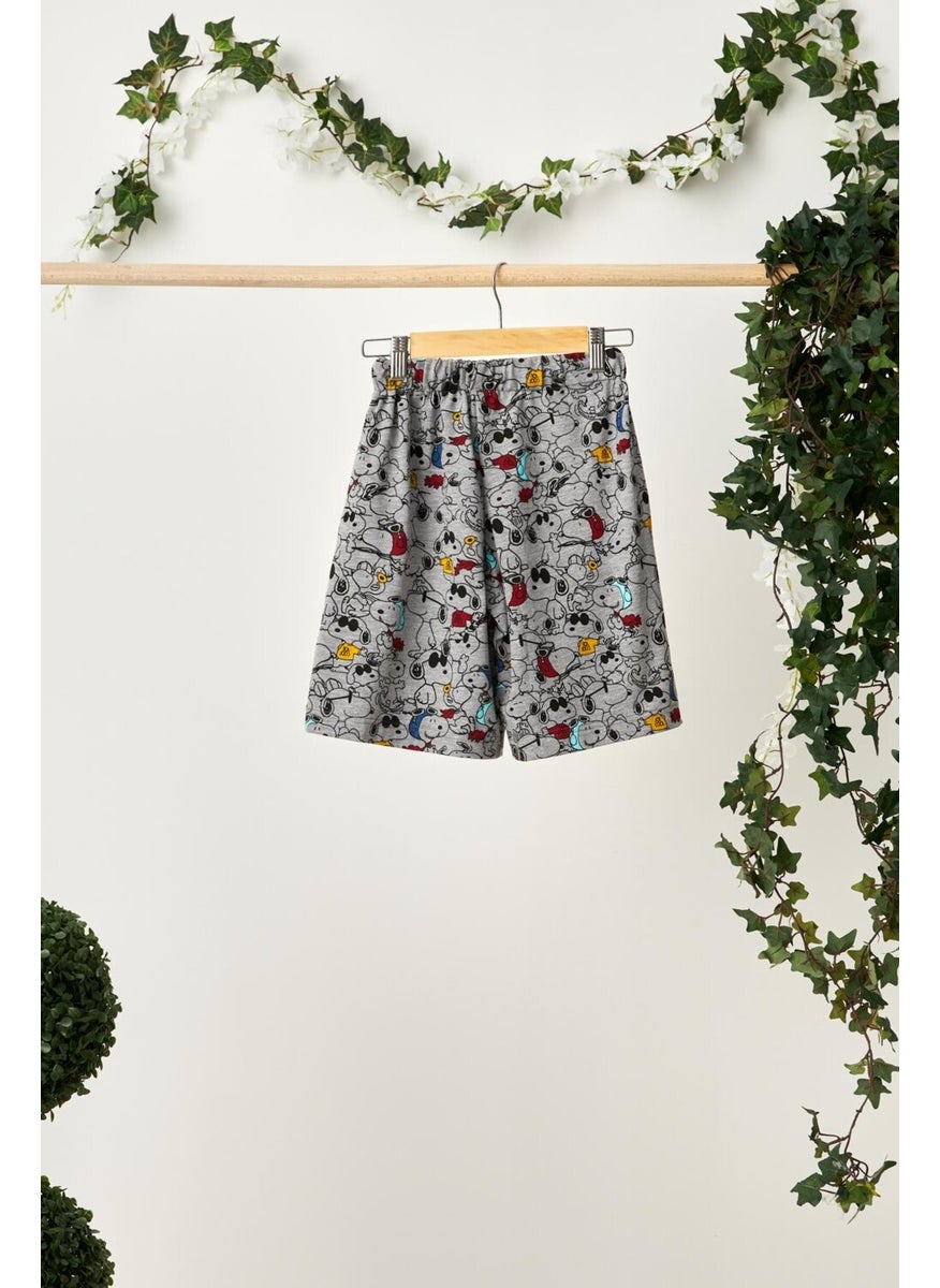 Babygiz Gray Boy's Elastic Waist Pocket Soft Comfortable Lightweight 100% Cotton Patterned Combed Cotton Shorts  - Image 5