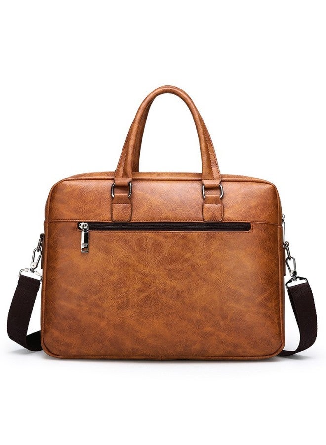 Men's Business Casual Computer Crossbody Office Handbag Leather Document Bag For Work Travel Single Shoulder Bag-Color:No Standard Khaki  - Image 5
