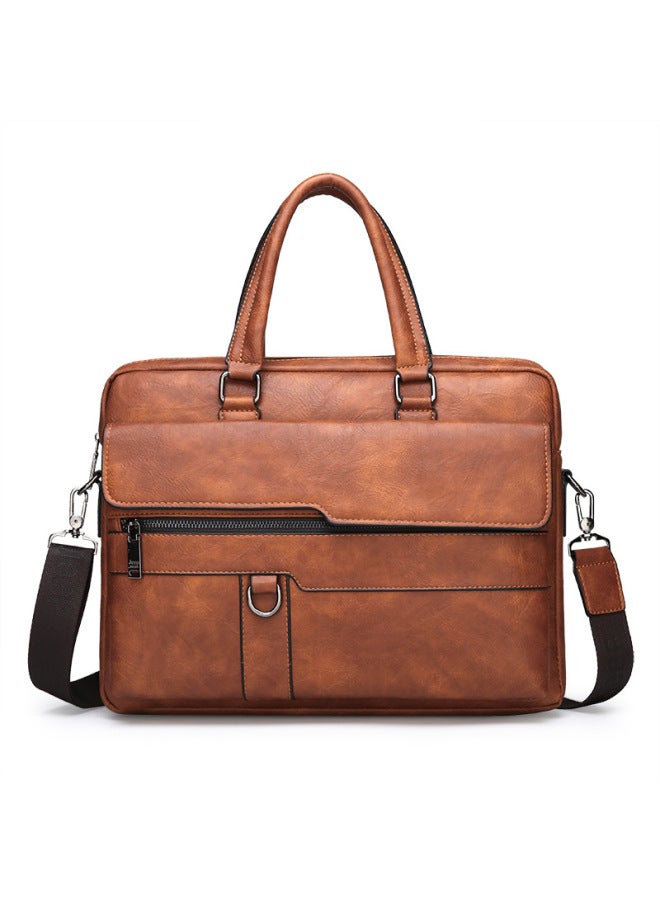 Men's Business Casual Computer Crossbody Office Handbag Leather Document Bag For Work Travel Single Shoulder Bag-Color:No Standard Khaki  - Image 3