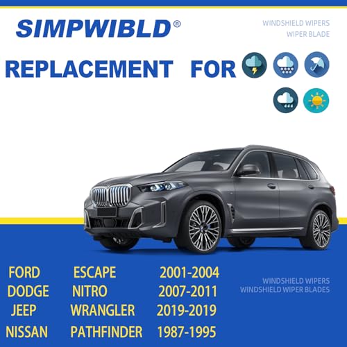SIMPWIBLD 2 Factory Wiper Blades Replacement For 2001-2004 Ford Escape/2019-2020 Jeep Wrangler Original Equipment Windshield Wiper Blades Set 19"+19" (Set of 2) U/J HOOK - Image 2