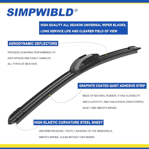 SIMPWIBLD 2 Factory Wiper Blades Replacement For 2001-2004 Ford Escape/2019-2020 Jeep Wrangler Original Equipment Windshield Wiper Blades Set 19"+19" (Set of 2) U/J HOOK - Image 3