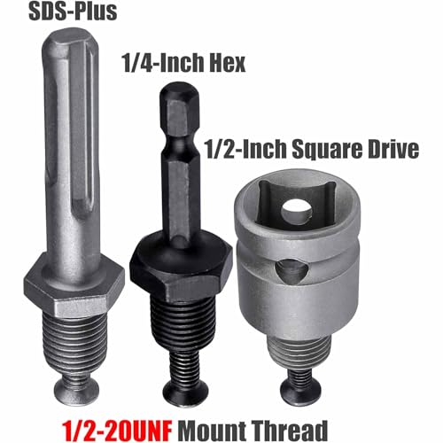 UPTODATETOOLS Up to Date Products & Tools 3 Pcs 1/2-20 UNF Mount Thread Drill Chuck Shank Adapter Set, SDS-Plus Shank for Rotary Hammer Drill | 1/4" Hex Shank for Impact Driver | 1/2" Drive Female Adapter for Air - Image 4