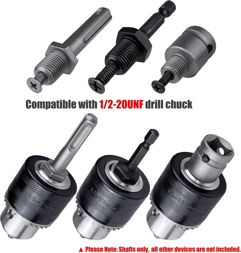 UPTODATETOOLS Up to Date Products & Tools 3 Pcs 1/2-20 UNF Mount Thread Drill Chuck Shank Adapter Set, SDS-Plus Shank for Rotary Hammer Drill | 1/4" Hex Shank for Impact Driver | 1/2" Drive Female Adapter for Air - Image 5