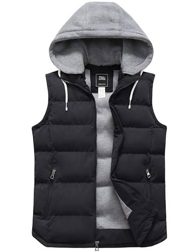 ZSHOW Men's Puffy Vest Removable Hooded Black Winter Vest Jacket(Black,Large) - Image 1