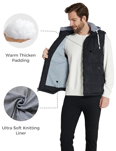ZSHOW Men's Puffy Vest Removable Hooded Black Winter Vest Jacket(Black,Large) - Image 3