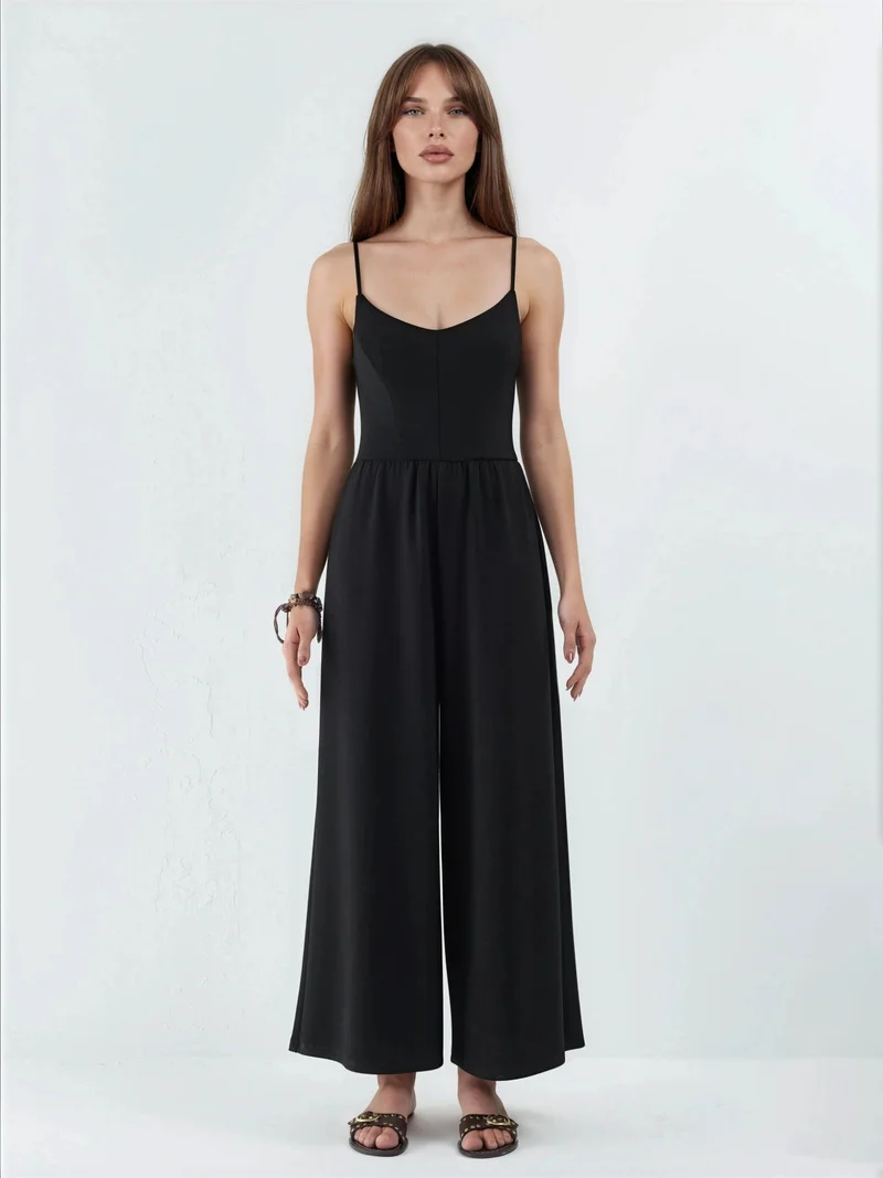 HICCUP Black Modal Touch V-Neck Long Knit Jumpsuit for Women | Best Price UAE