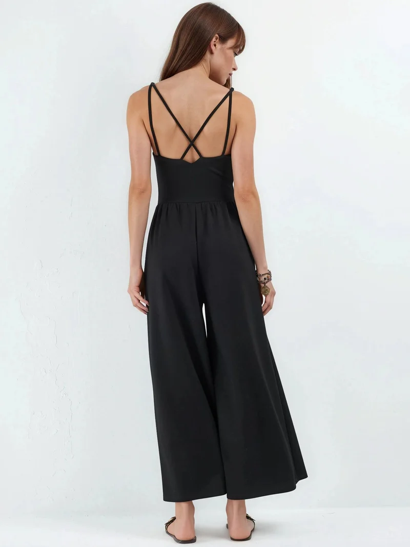 HICCUP Black Modal Touch V-Neck Long Knit Jumpsuit for Women | Best Price UAE